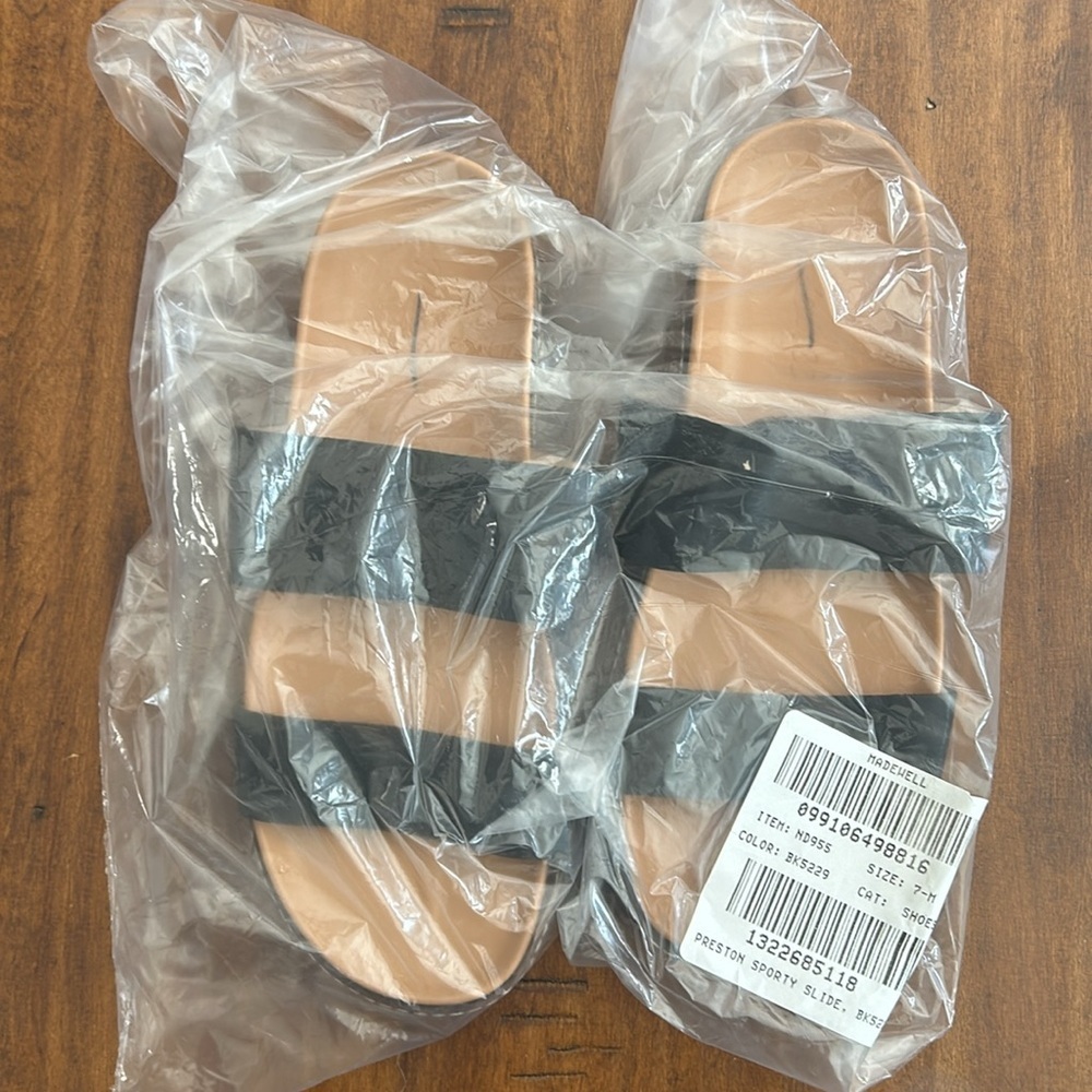 Madewell The Charley Double Strap Slide Sandal Shoes ND955 Black - Picture 3 of 10